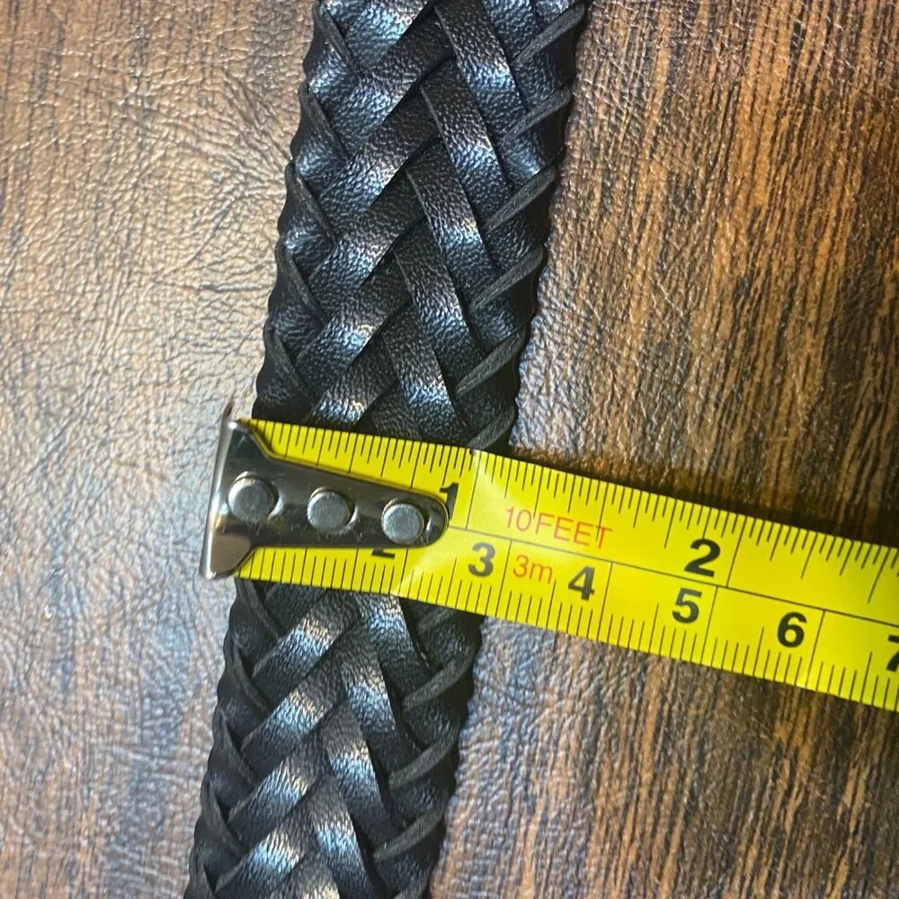Vintage Black‎ Woven Interwoven Braided Leather Belt Women Medium 33